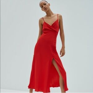 Zara Satin Midi Spaghetti Strap Dress